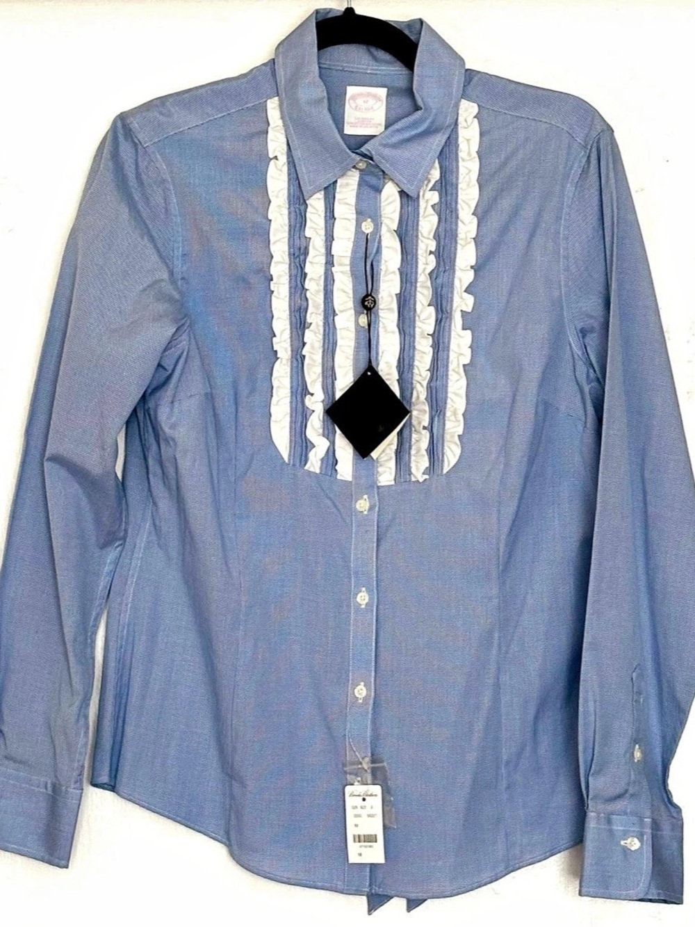 Brooks Brothers Stretch Oxford Shirt Checkered Shirt in Blue & White Size 12 NWT